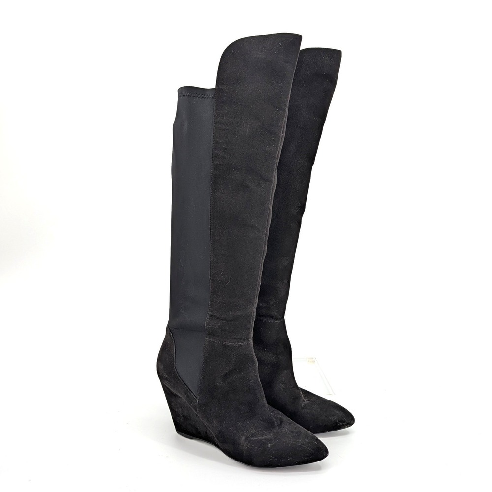 Charles David Womens Black‎ Suede Stretch Over The Knee Wedge Boots 7.5